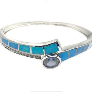 Blue Opal Bangle Women Bracelets 925 Sterling Silver